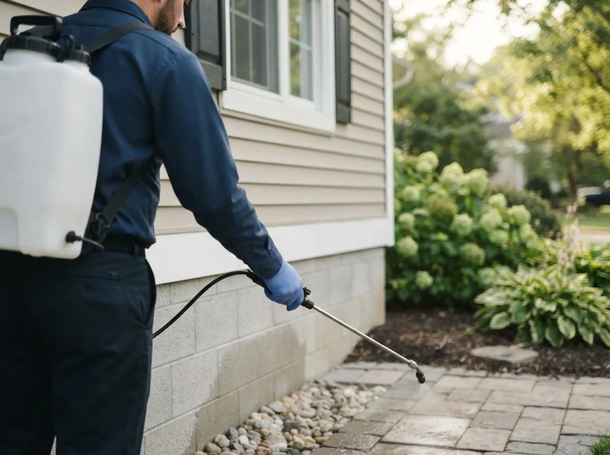 Pest control technician inspecting a home in Morganville, NJ